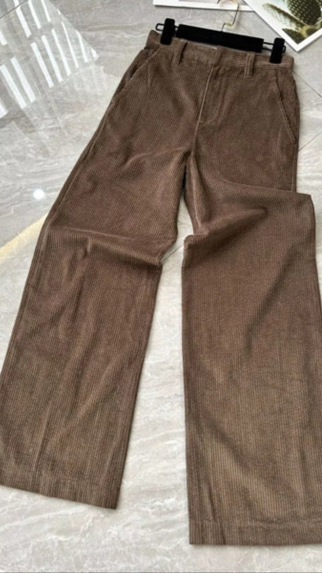 Eco-Friendly, Versatile Corduroy Wide-Leg Trousers, High-Waisted, Loose Straight