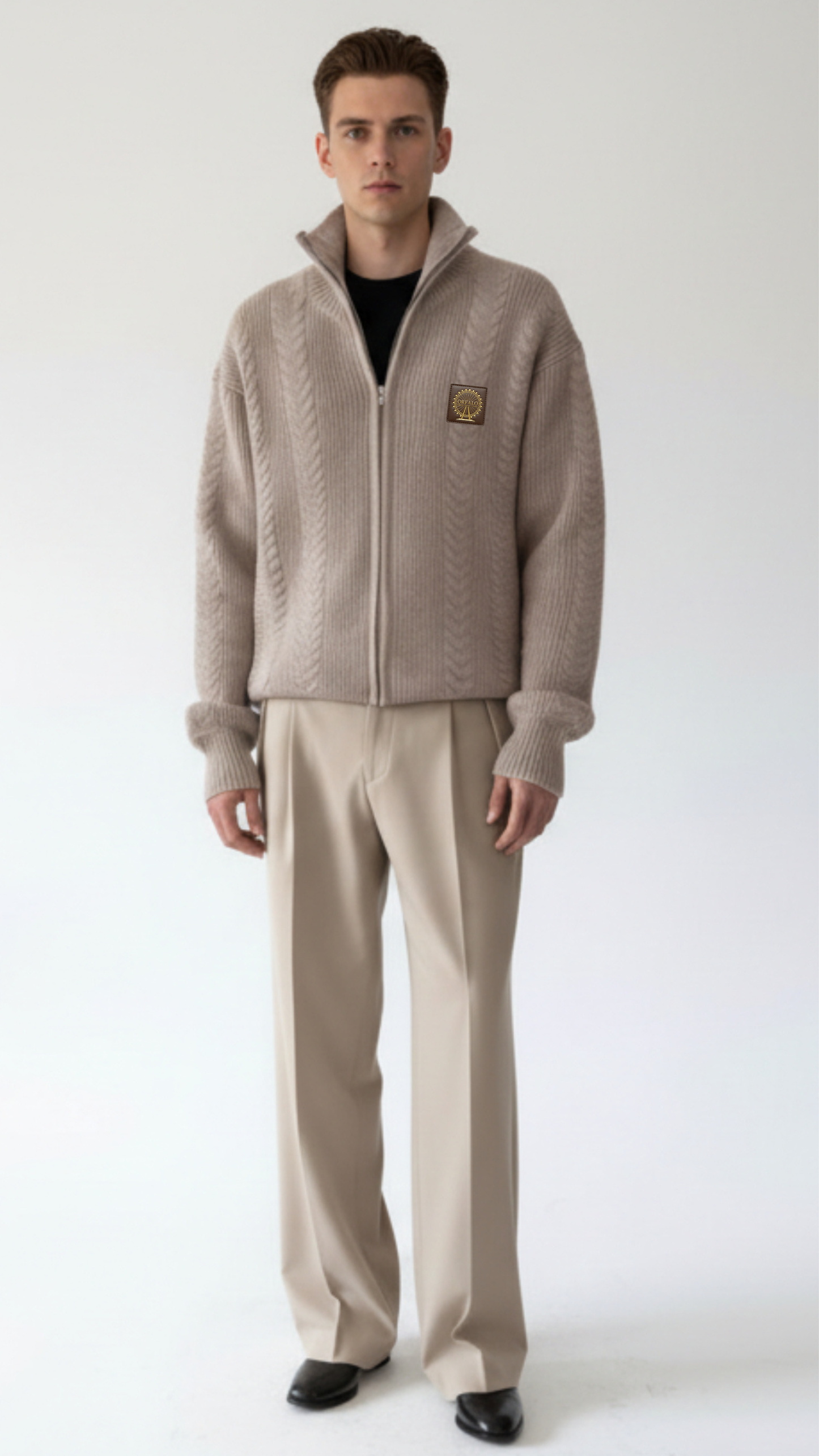 Funnel neck knitted pure cotton jacket