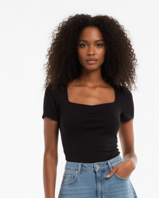 Sweetheart Neck Short Sleeve top Sustainable