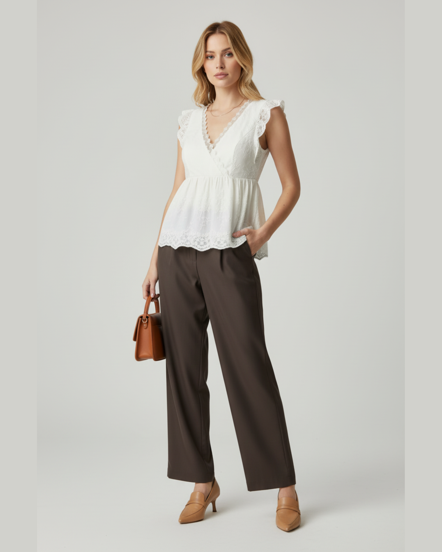 Sleeveless Lace Top, Waist-cinching