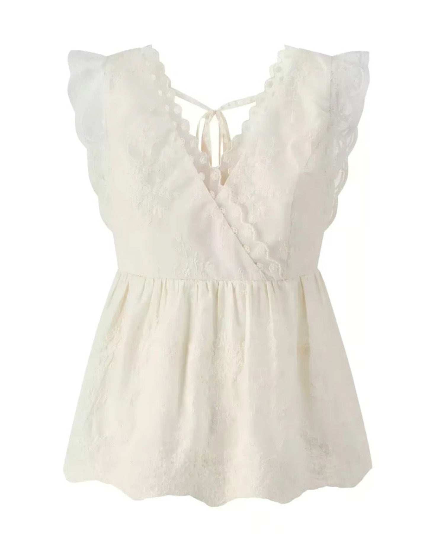 Sleeveless Lace Top, Waist-cinching