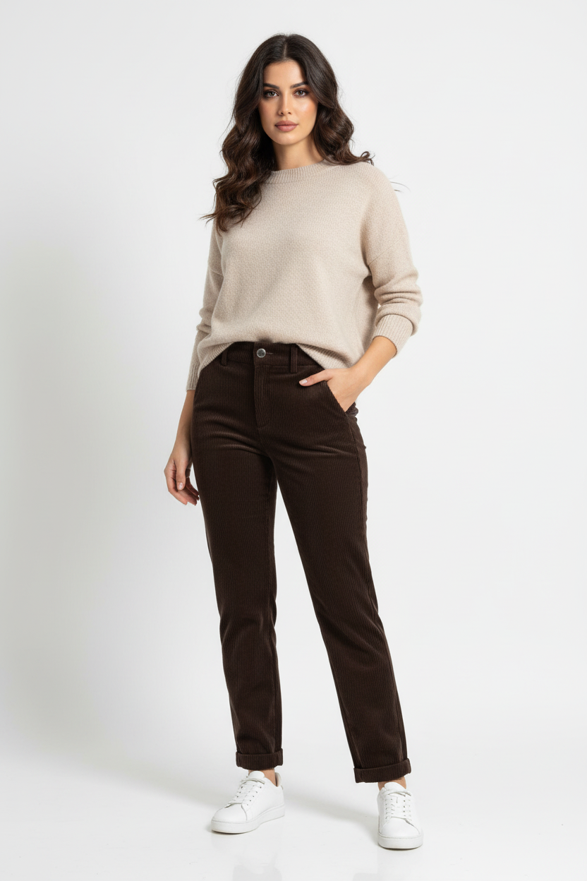 Versatile Corduroy Wide-leg Trousers, High-waisted, Loose Straight-leg