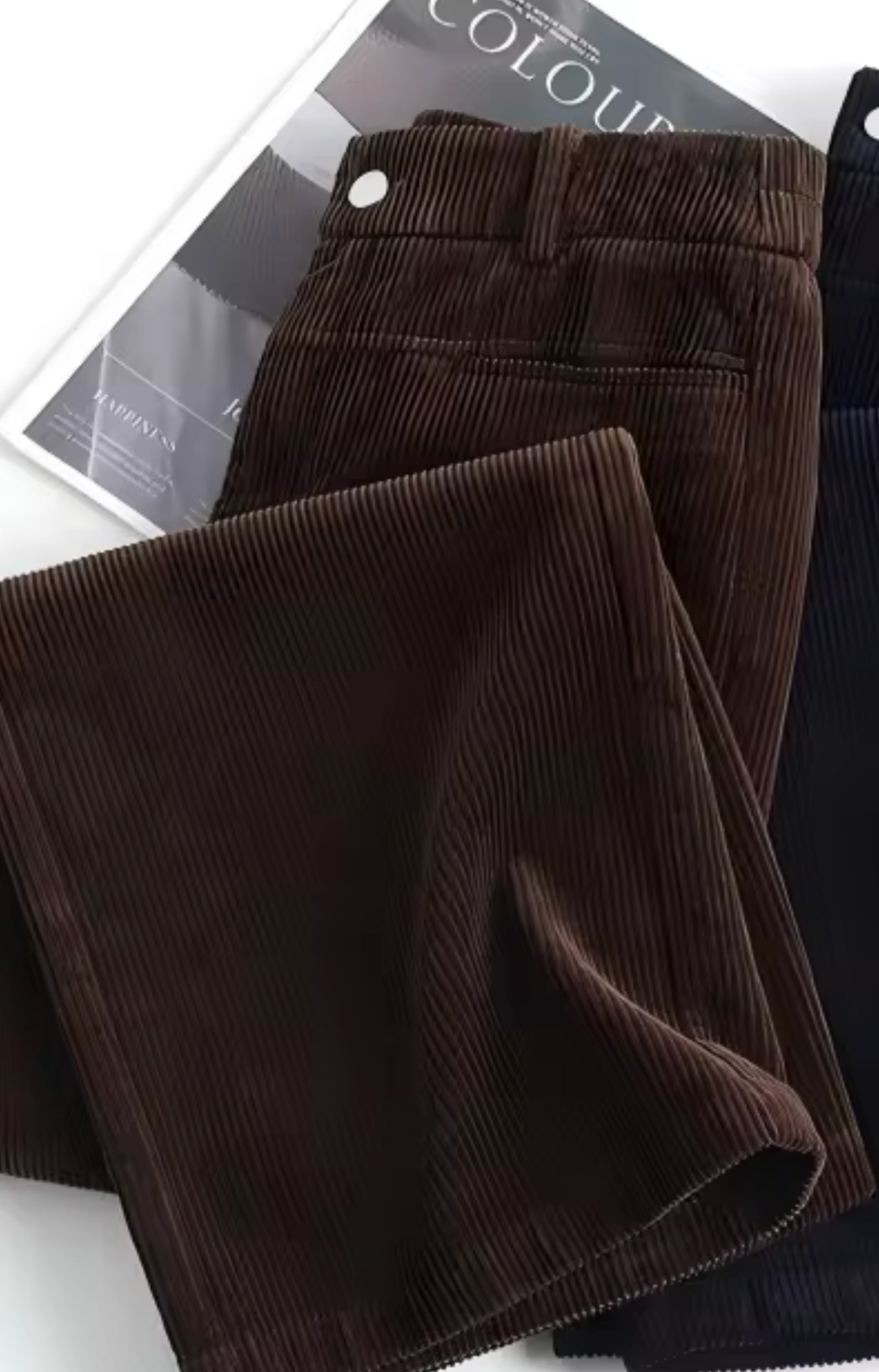 Versatile Corduroy Wide-leg Trousers, High-waisted, Loose Straight-leg