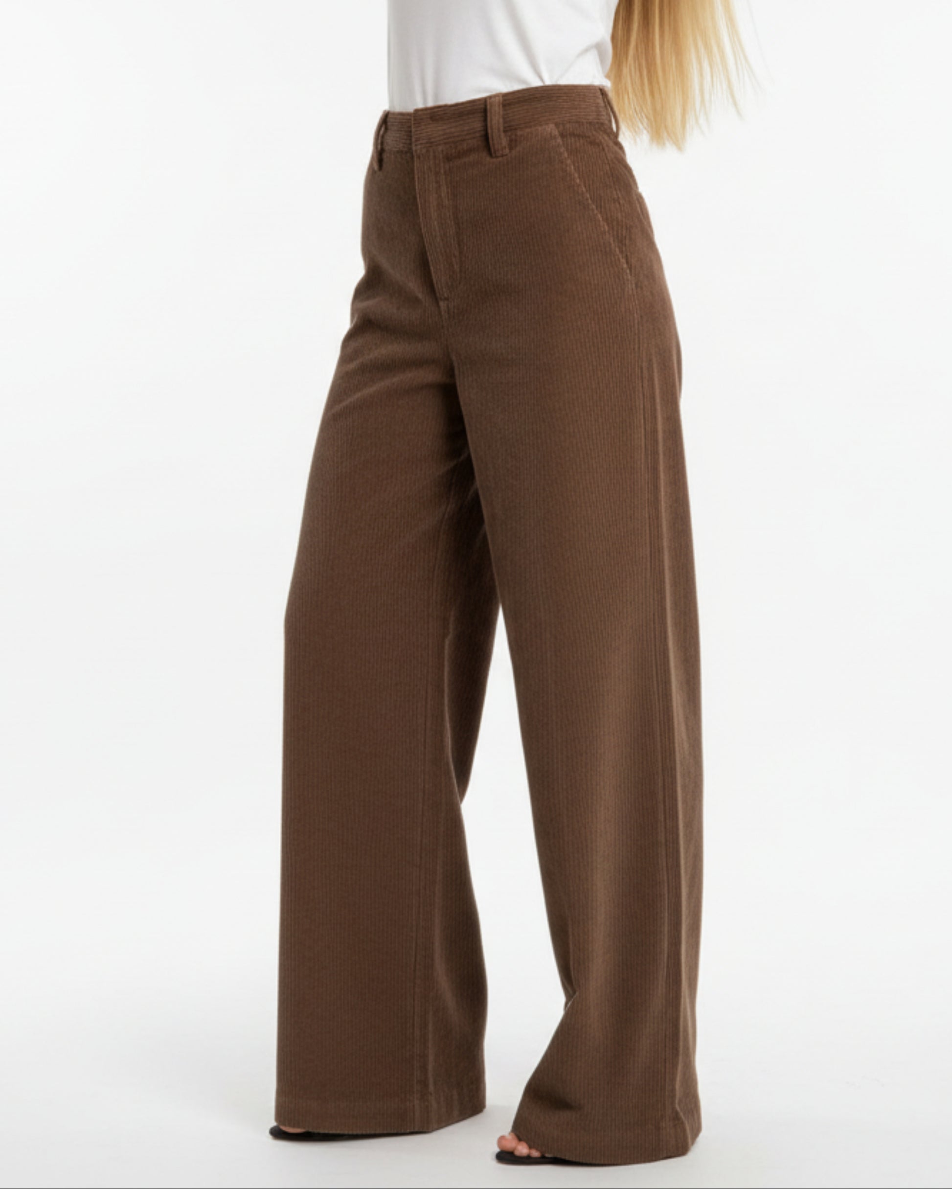 Eco-Friendly, Versatile Corduroy Wide-Leg Trousers, High-Waisted, Loose Straight