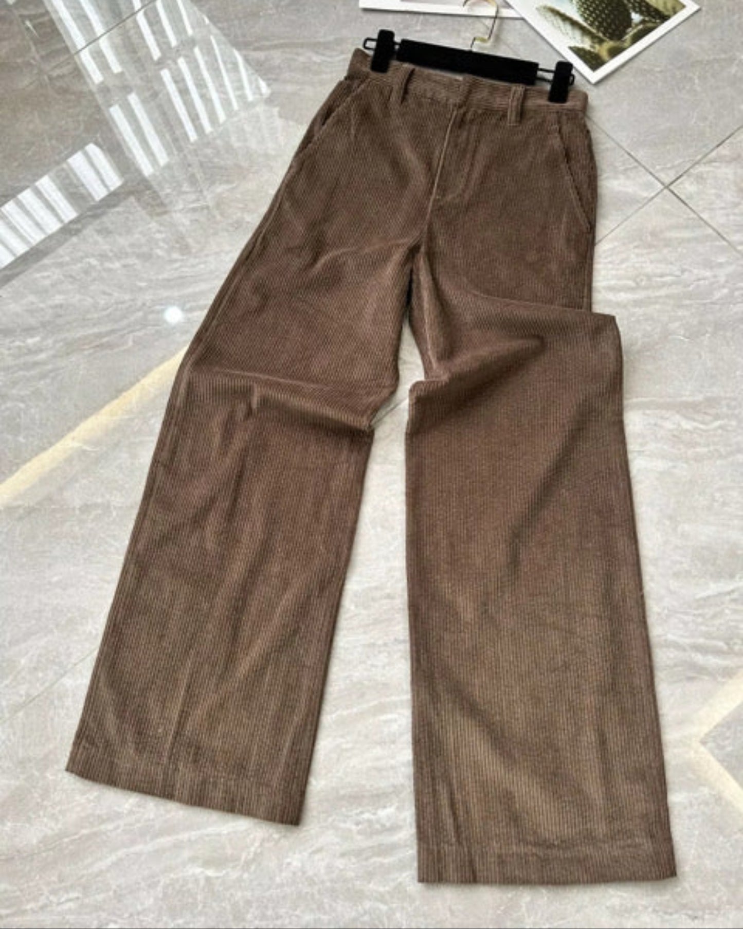 Eco-Friendly, Versatile Corduroy Wide-Leg Trousers, High-Waisted, Loose Straight