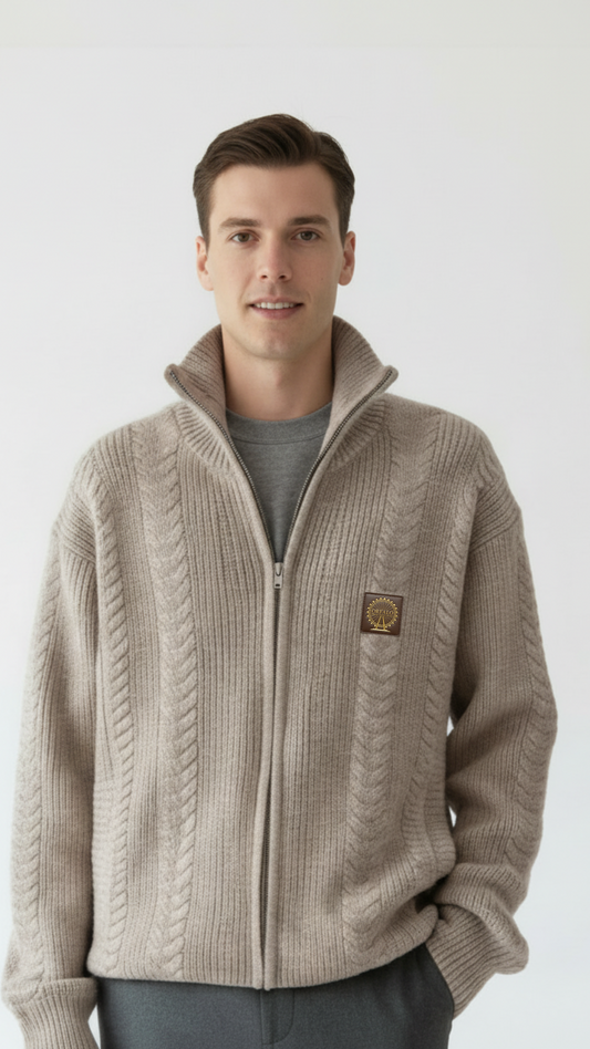 Funnel neck knitted pure cotton jacket