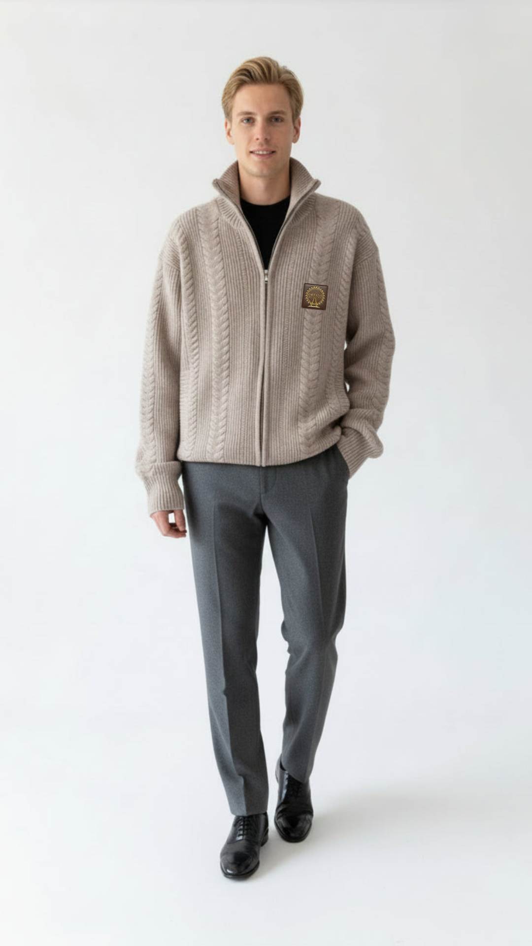 Funnel neck knitted pure cotton jacket