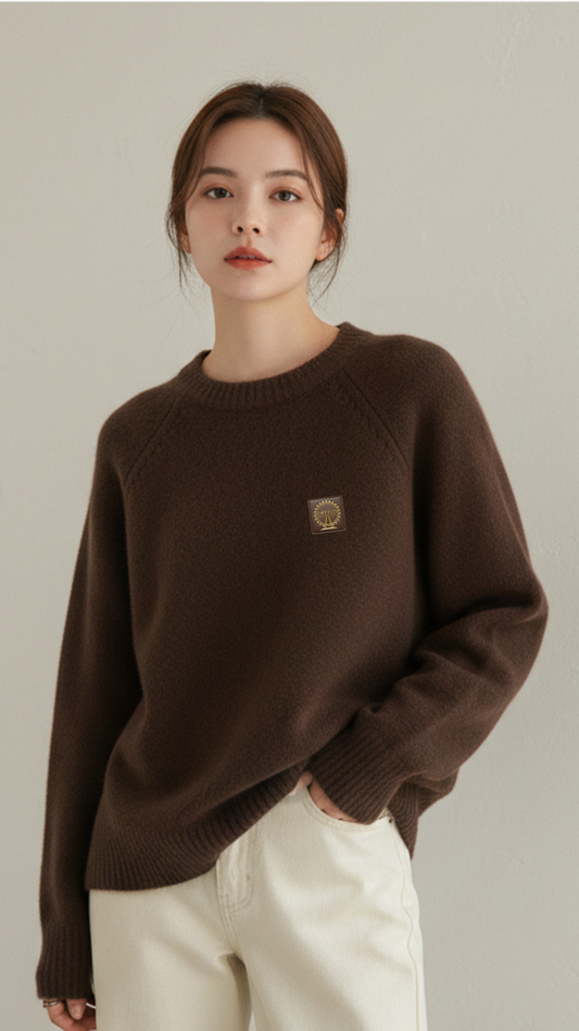 Sweater Wool Solid Crew Neck 100%Wool.