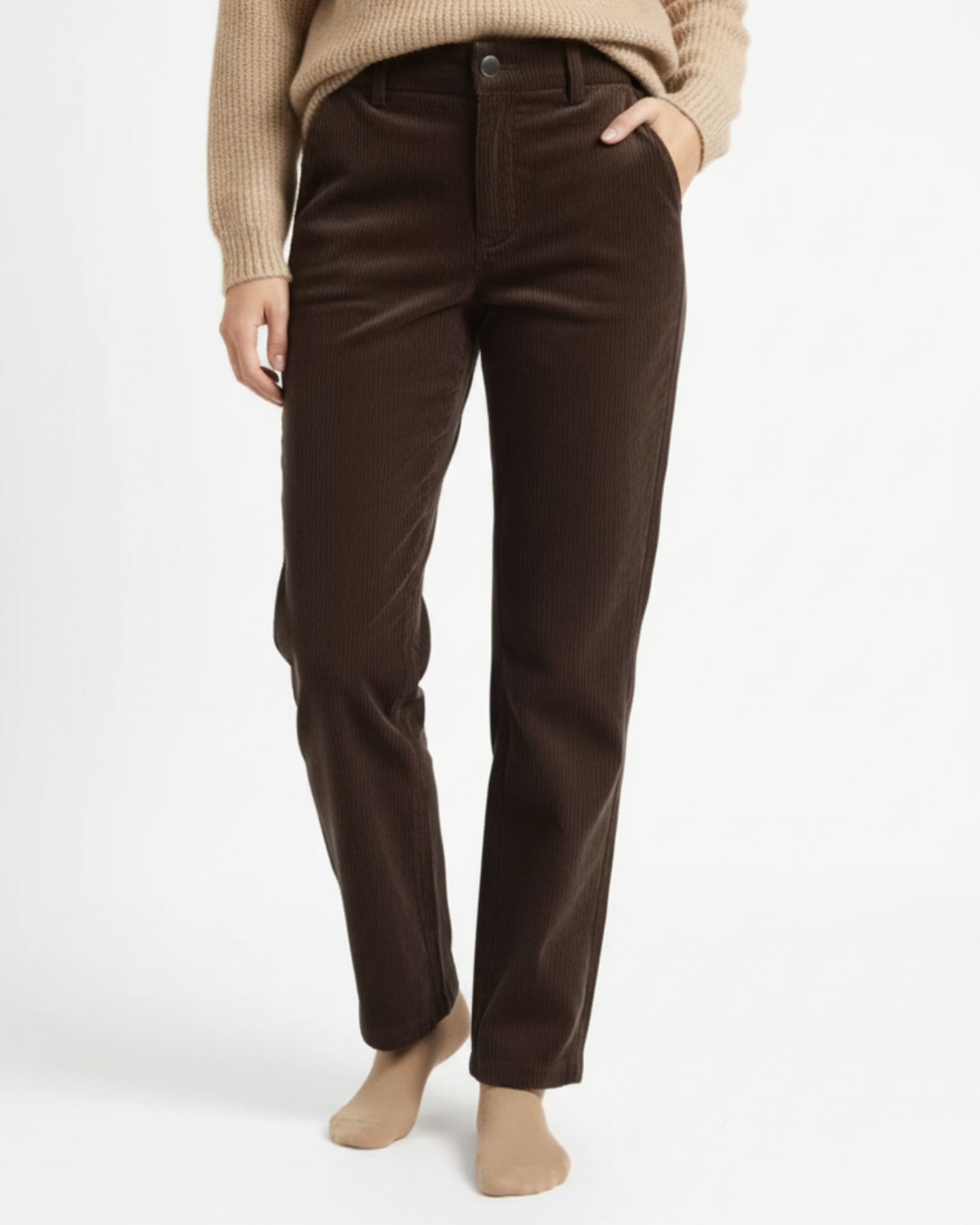 Versatile Corduroy Wide-leg Trousers, High-waisted, Loose Straight-leg