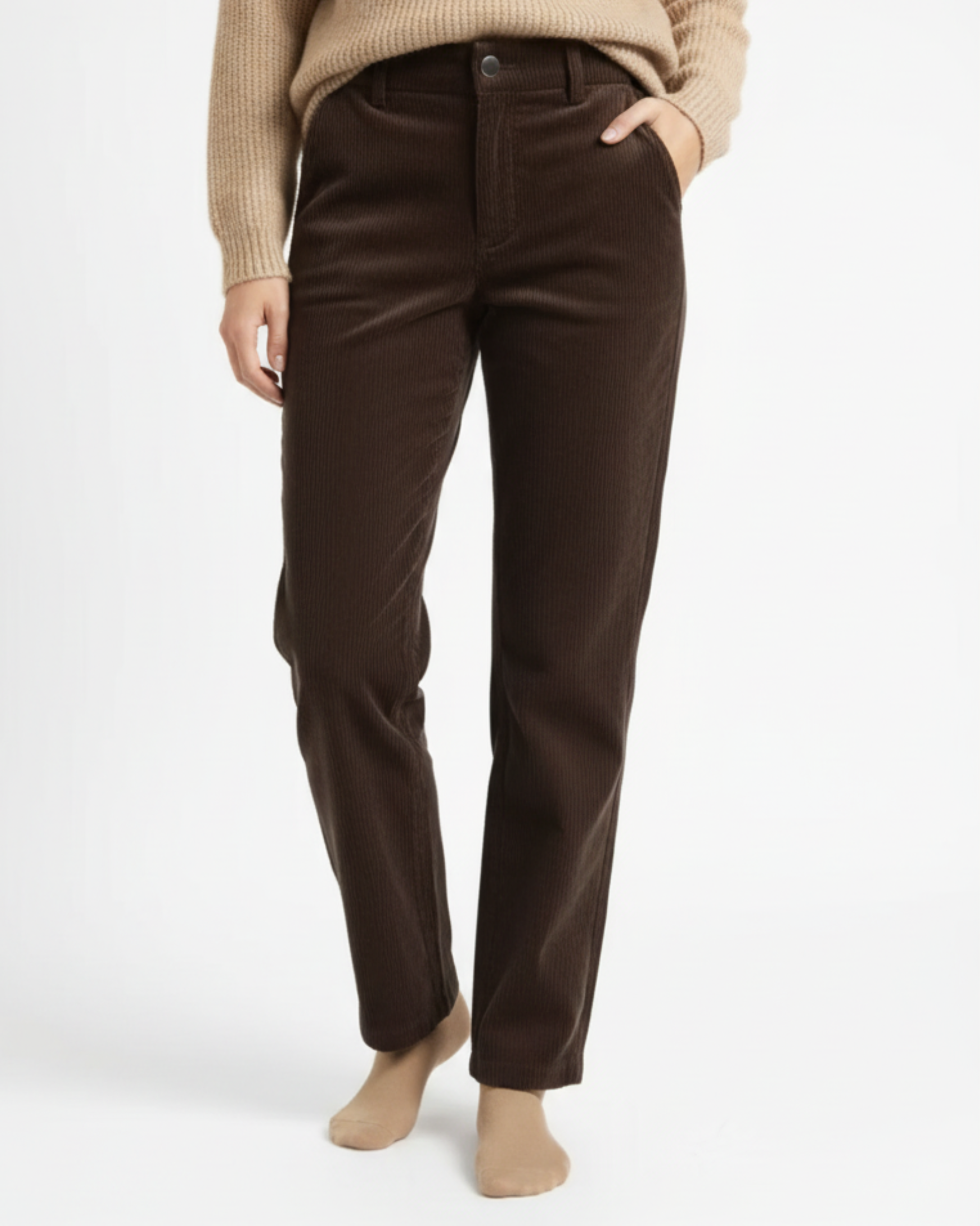 Versatile Corduroy Wide-leg Trousers, High-waisted, Loose Straight-leg