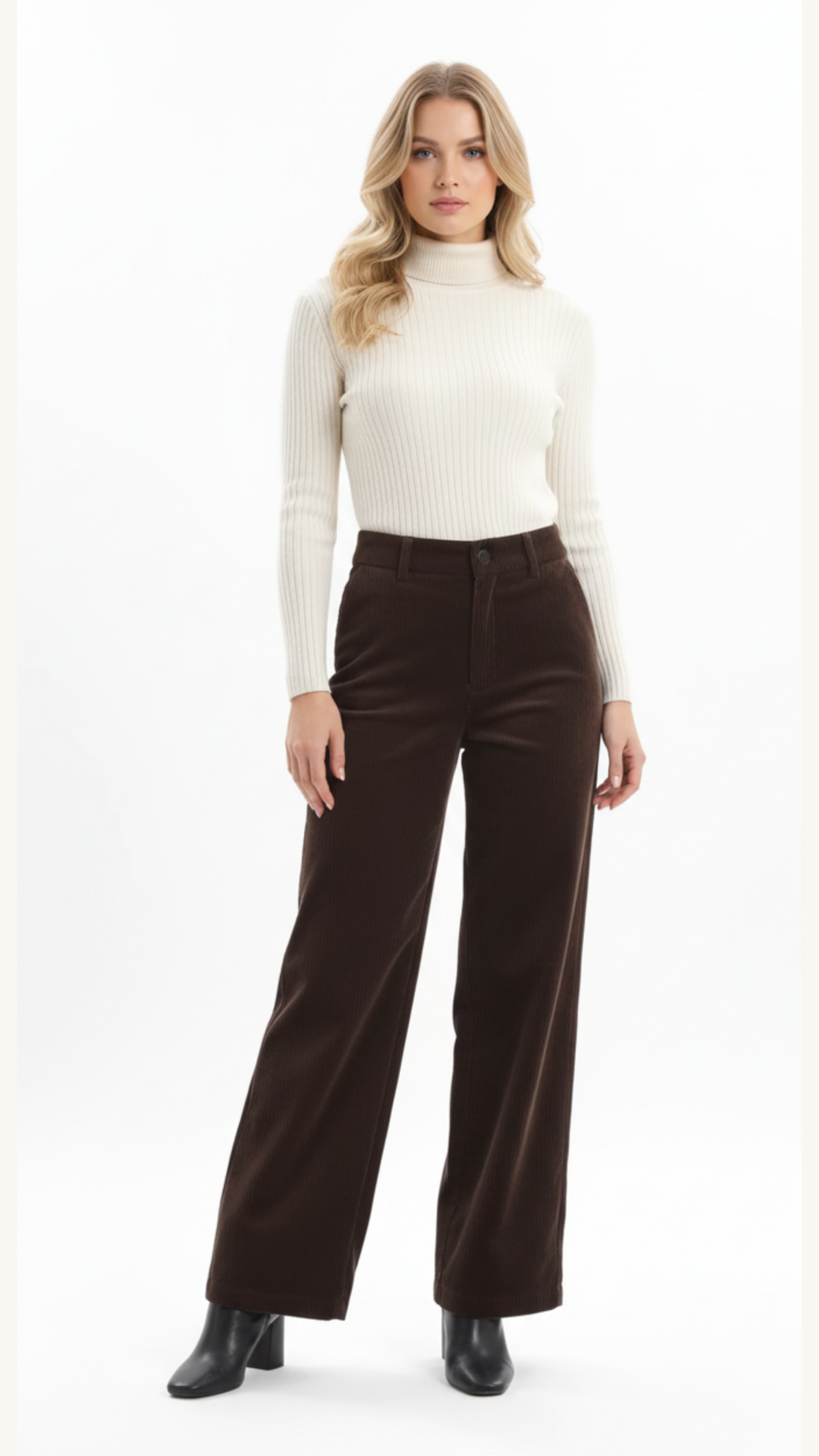 Versatile Corduroy Wide-leg Trousers, High-waisted, Loose Straight-leg