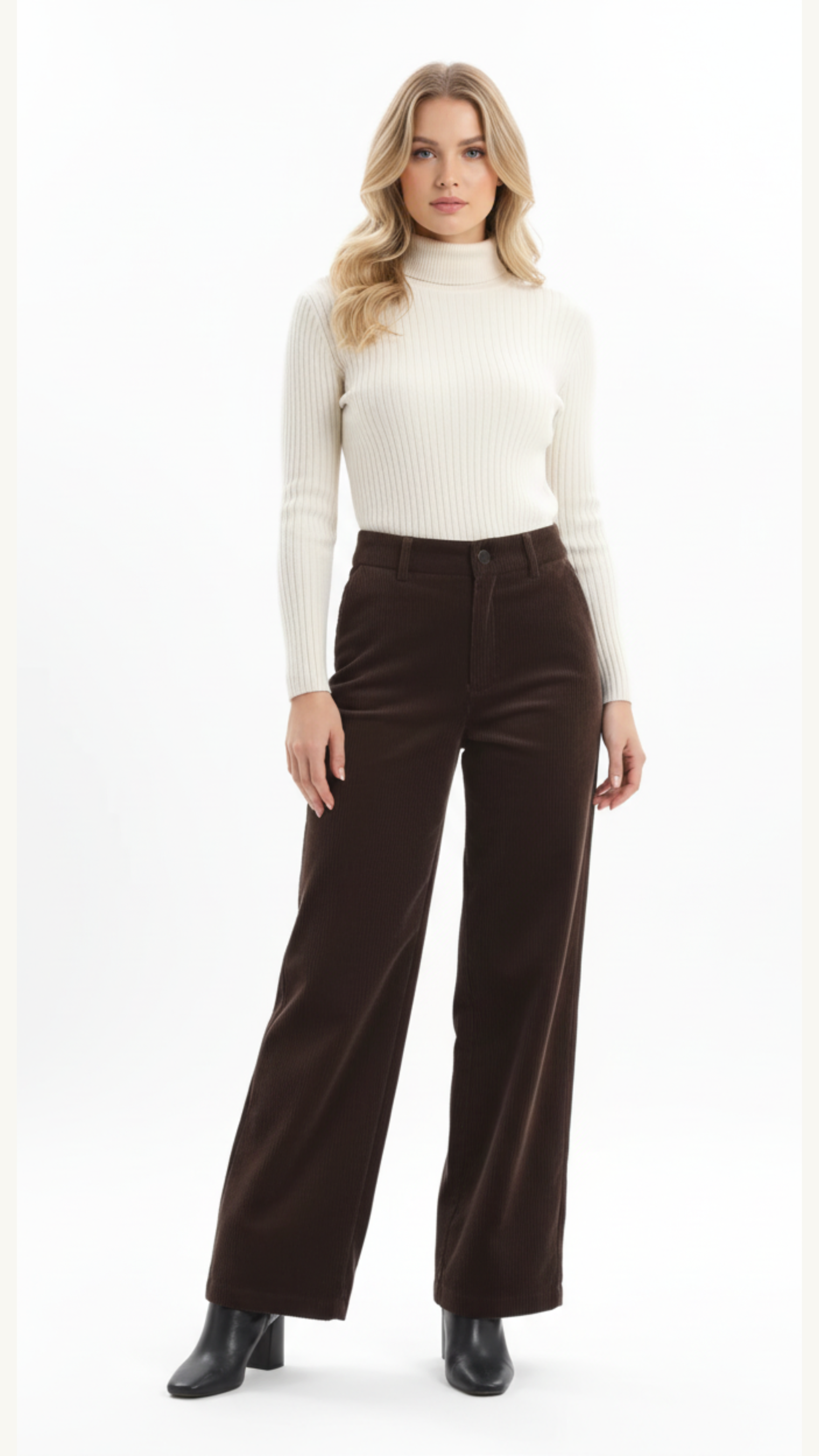 Versatile Corduroy Wide-leg Trousers, High-waisted, Loose Straight-leg