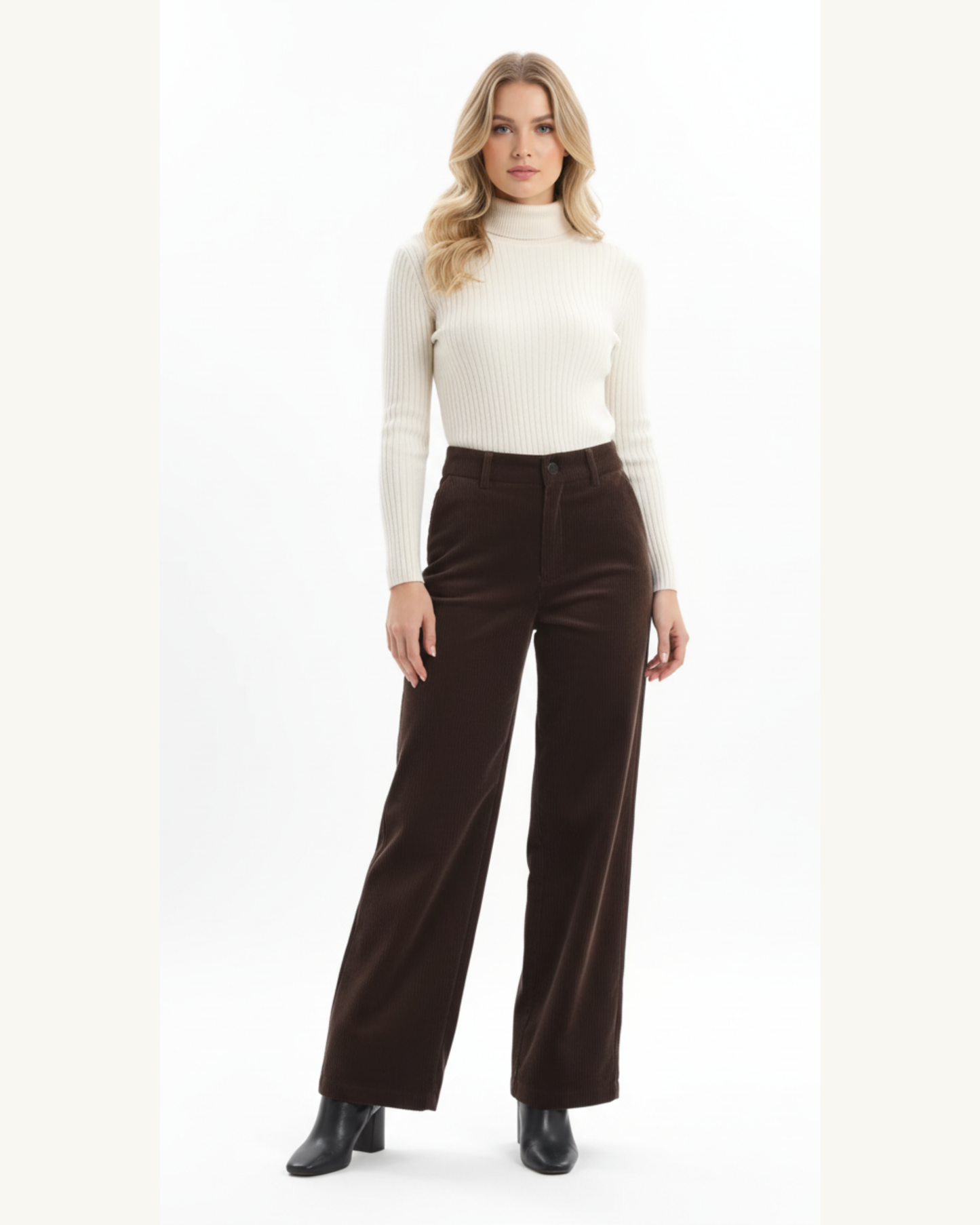 Versatile Corduroy Wide-leg Trousers, High-waisted, Loose Straight-leg